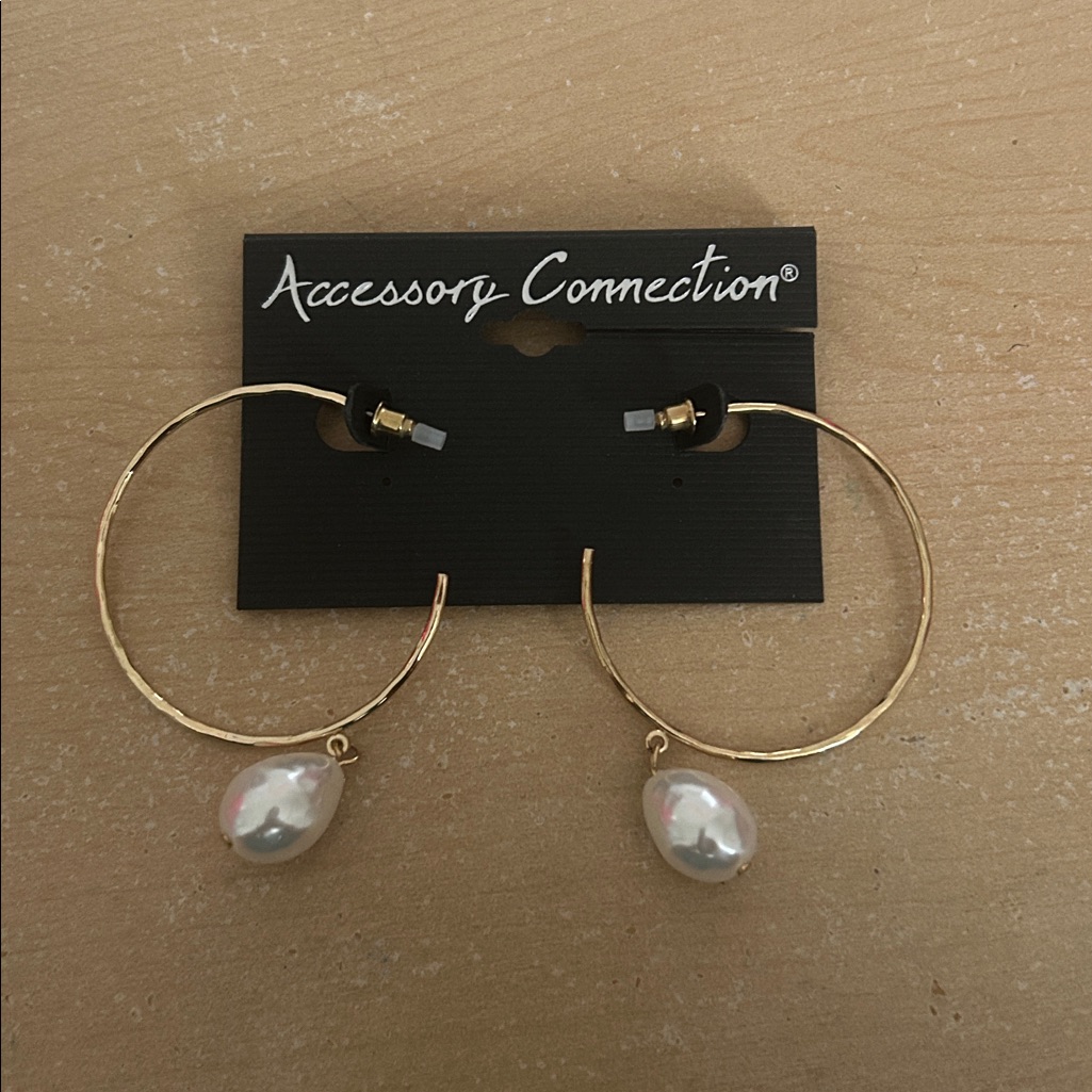 Accessory Connection Gold Tone Hoop Earrings With Pearl Drop